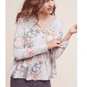 Anthropologie > Peplum Floral Print Gray Long Sleeve Women's Top
